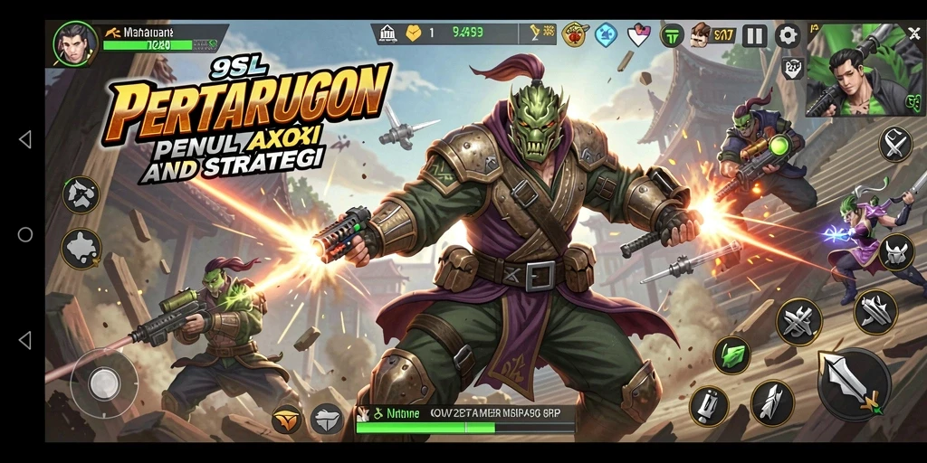 Screenshot gameplay 9SL menampilkan pertarungan seru antar karakter.