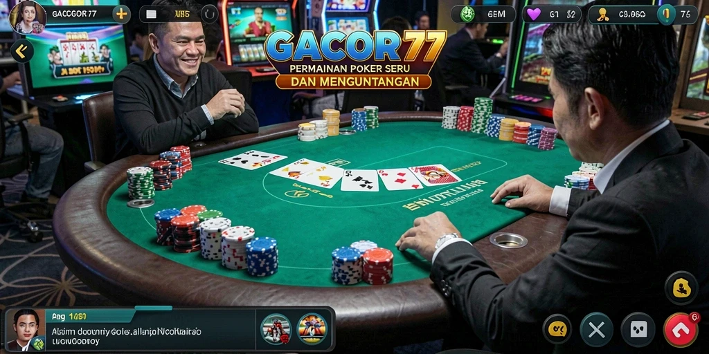 Tampilan gameplay seru GACOR77 dengan meja poker yang aktif.