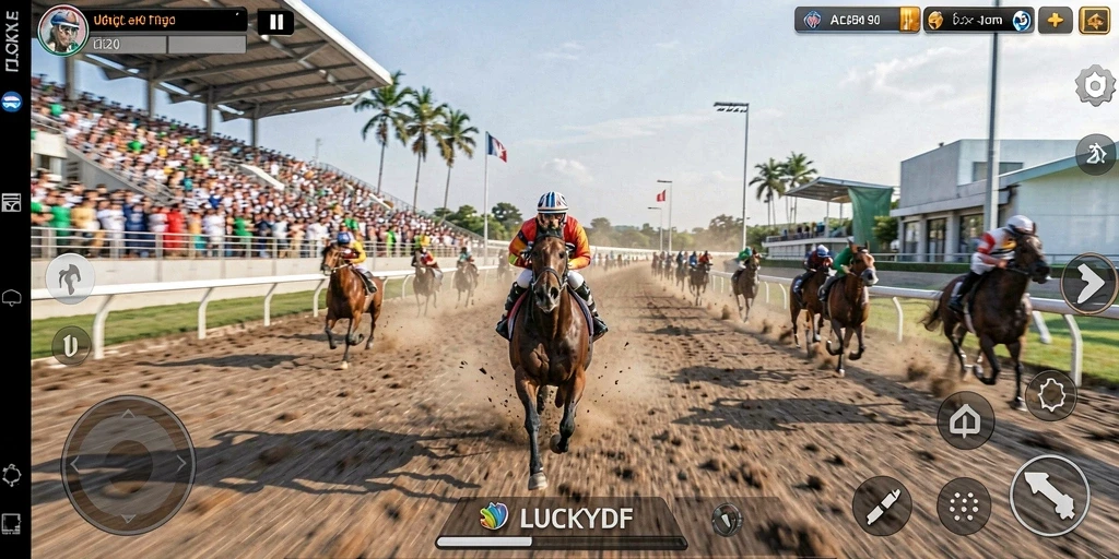 Gameplay LUCKYDF yang menegangkan dengan balapan motor cepat.
