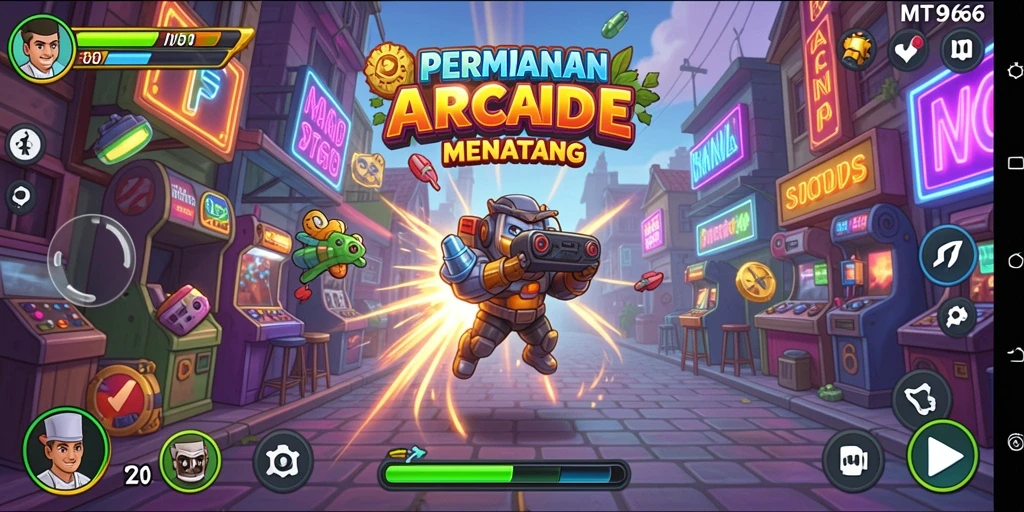 Tangkapan layar gameplay seru dari MT966 yang menunjukkan aksi arcade menegangkan.