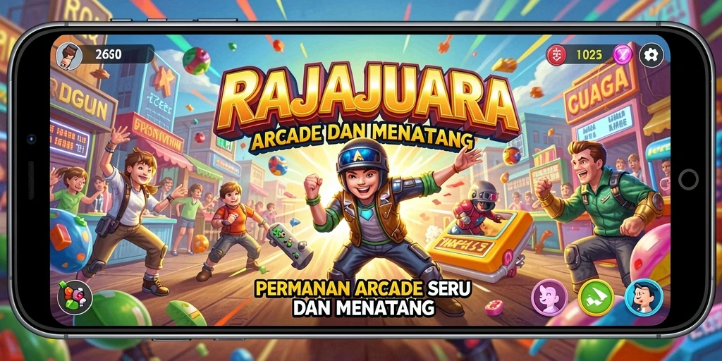Screenshot menunjukkan aksi seru dalam gameplay Arcade RAJAJUARA.