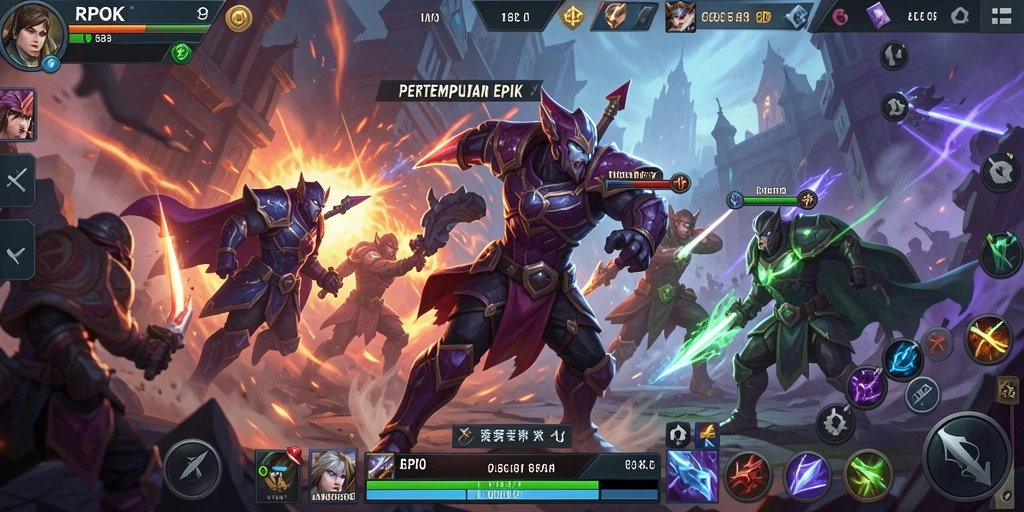 Tangkapan layar permainan RPOK menampilkan aksi seru dalam pertarungan MOBA.