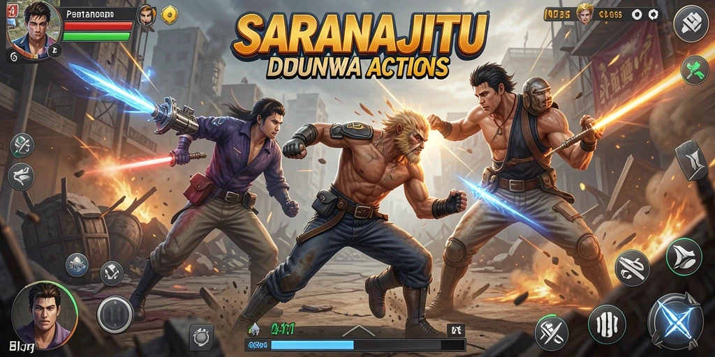 Screenshot SARANAJITU menunjukkan aksi bertarung yang mendebarkan.