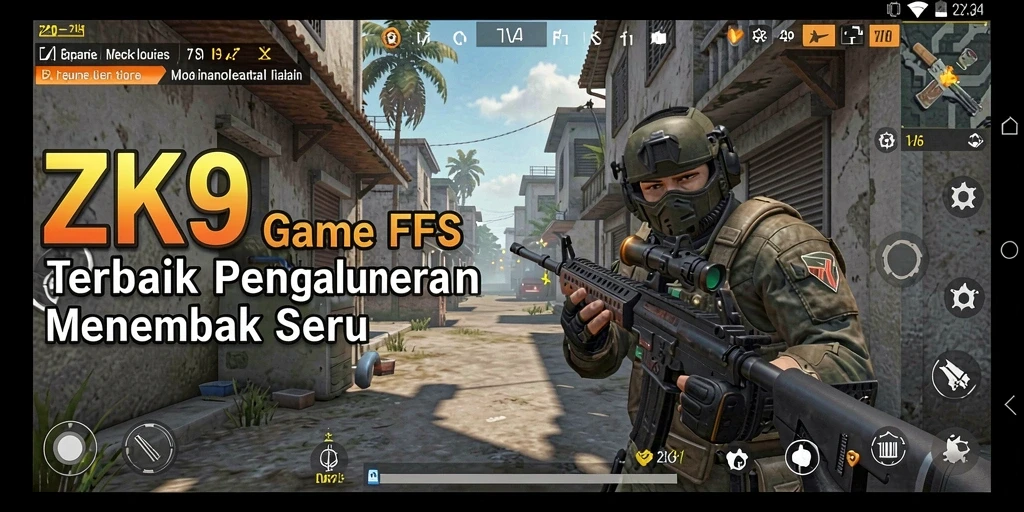 Screenshot gameplay ZK9 menampilkan aksi menembak yang intens dan lingkungan yang detail.